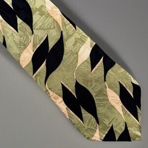 Martin Wong Napa CA Silk Necktie Abstract Olive Black Art Deco USA Tie -689